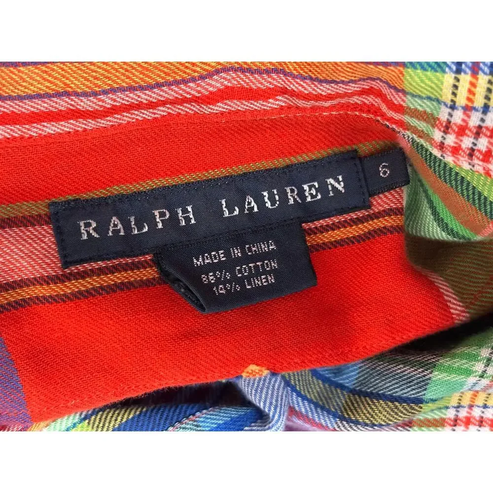 Ralph Lauren Shirt Boys 6 Multicolor Plaid Long Sleeve Button Front Madras
